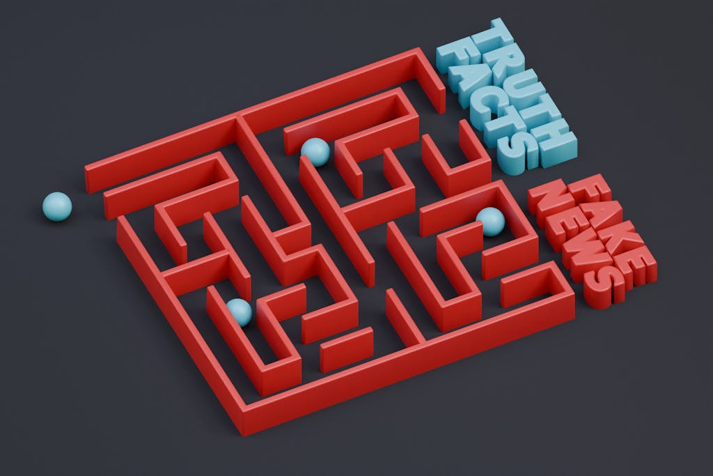 Paul Cavonis Attorney News of Truth Facts and Fake News Labyrinth. 3D Render.