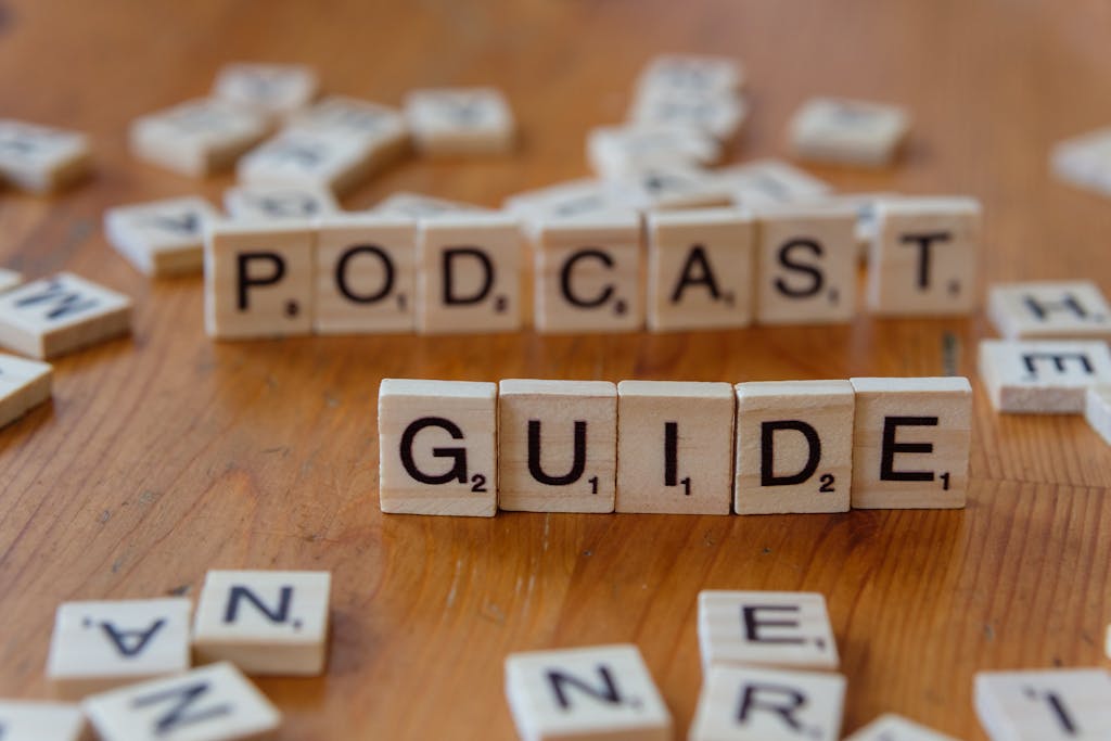 Story Protocol Roadmap the words 'Podcast Guide' on a wooden surface.