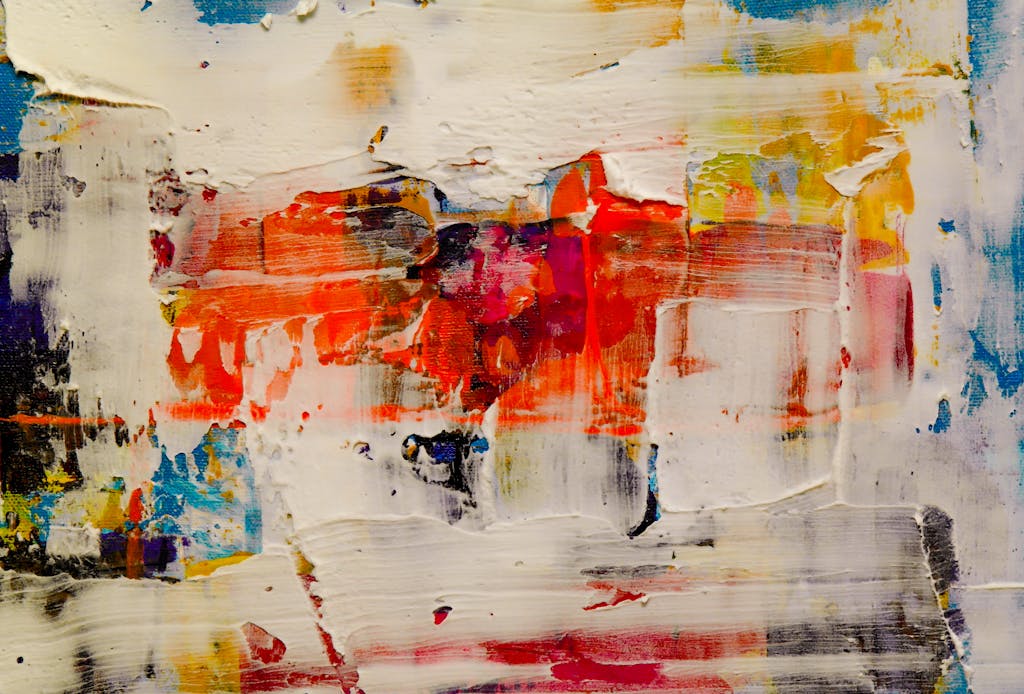 Akrylika Dynamic abstract art with vivid colors and expressive brush strokes, showcasing contemporary creativity.
