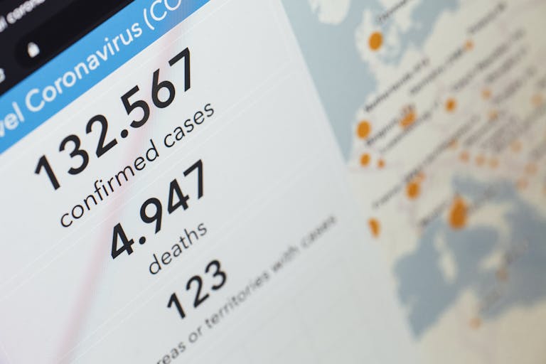 Dainik Shiksha Update News Today Screen displaying COVID-19 cases and deaths statistics with map.