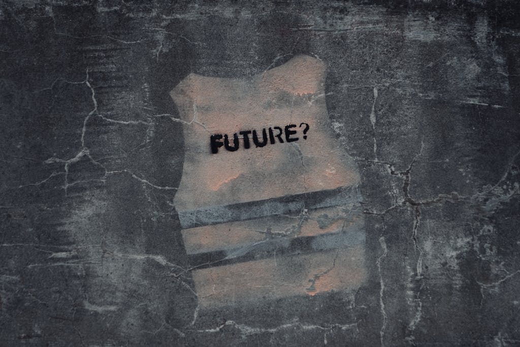 Xson208 Street art in Venice with text 'FUTURE?' on cracked concrete wall.